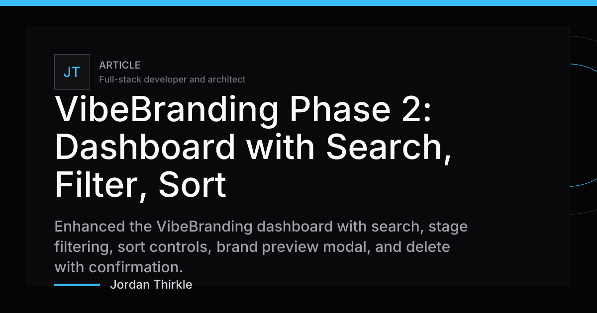 VibeBranding Phase 2: Dashboard with Search, Filter, Sort