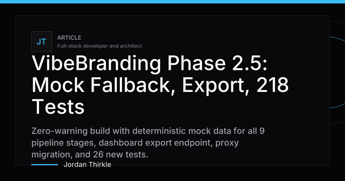 VibeBranding Phase 2.5: Mock Fallback, Export, 218 Tests